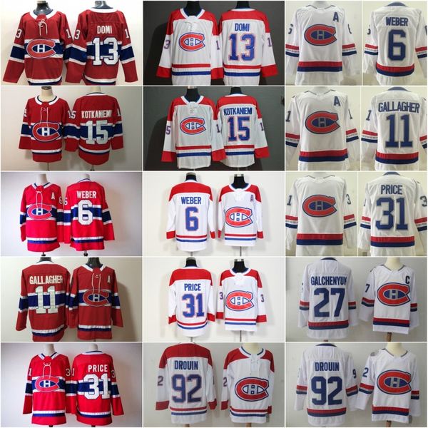 

2020 montreal canadiens 13 max domi 31 carey price 6 shea weber 11 brendan gallagher jonathan drouin 15 kotkaniemi 62 lehkonen hockey jersey, Black;red