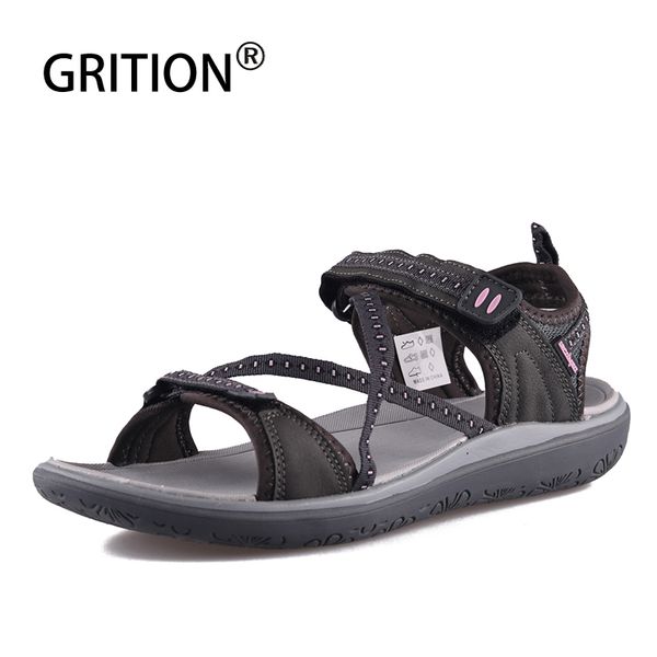 

grition women outdoor flat sandals comfortable ladies soft light weight beach sandals summer cross tied webbing shoes gray new