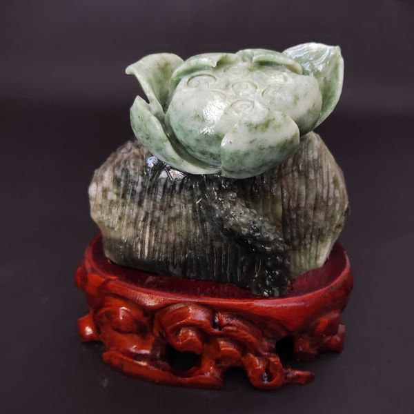 

chinese exquisite hand-carved lotus pattern dushan jade statue