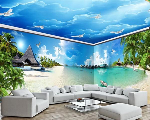 Personalizado alguma tamanho 3d Background Wallpaper Full House parede Maldivas Azure Sea Coast Beach Mural