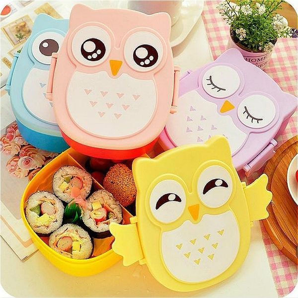 

cute owl students lunch box with spoon kids bento box food container with compartments dinnerware case storage box