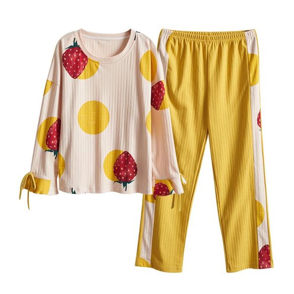 

women plus size long sleeve pajamas set color block fruit sleepwear loungewear t4md, Black;red