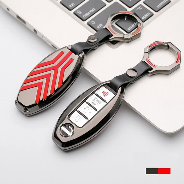 

car key case color stripe zinc alloy remote fob shell cover keychain auto accessories for altima gt-r 370z leaf infiniti