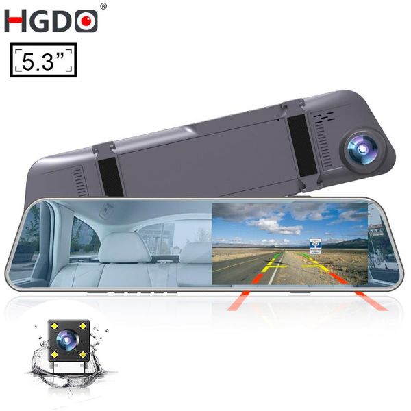 

hgdo 5.3" touch car dvr rear view camera mirror dvrs 1080p dash cam auto registrar video recorder with 2 cameras parking dashcam