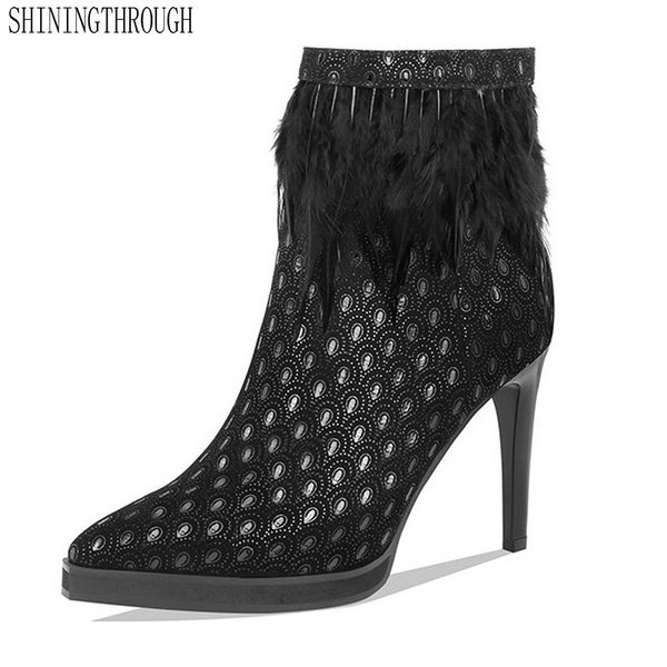 

fashion brand boots women thin high heels pointed toe party wedding shoes woman zipper ladies short basic ankle boots, Black