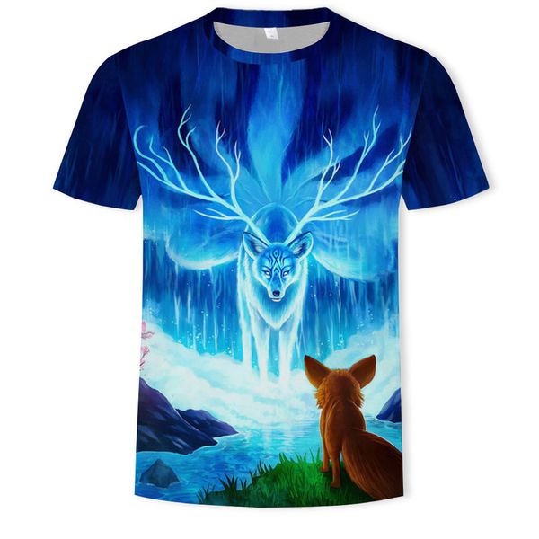 

mens designer bao shan sika deer 3d round collar short sleeve t-shirt digital printinglvp2, White;black