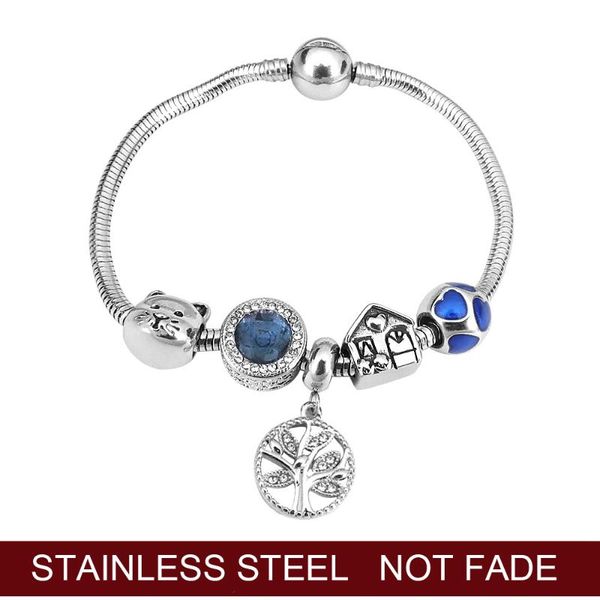 

charm bracelets fashion stainless steel family house cat animal life of tree enamel heart bracelet diy jewelry for women girl gift, Golden;silver