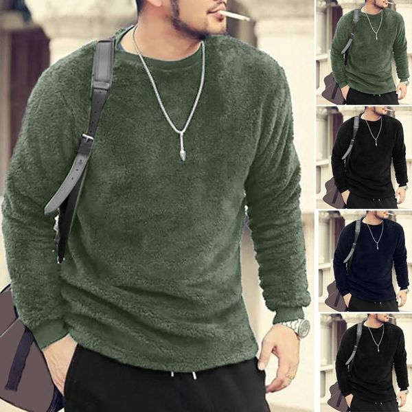 

men fleece hoodies sweatshirt autumn winter thicken warm casual o-neck loose double-sided plush hoodies sweatshirt men, Black