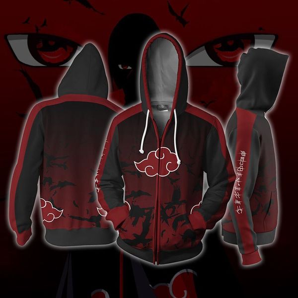 

boruto uzumaki naruto cosplay akatsuki hoodie naruto itachi uchiha sweatshirt anime men women ms 3d print zip jacket coat, Black;red