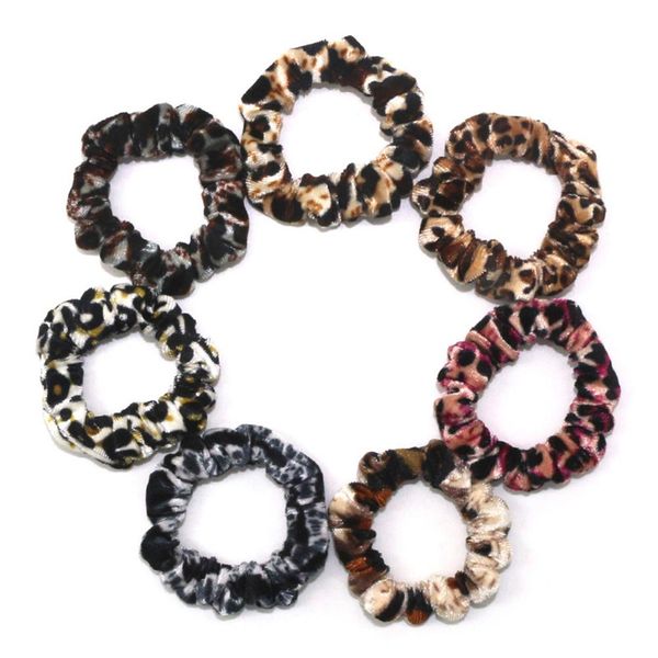 

7pc leopard velvet scrunchies soft elastic hair bands women headband gum for hair ties ponytail holder accessories forwoman, Brown