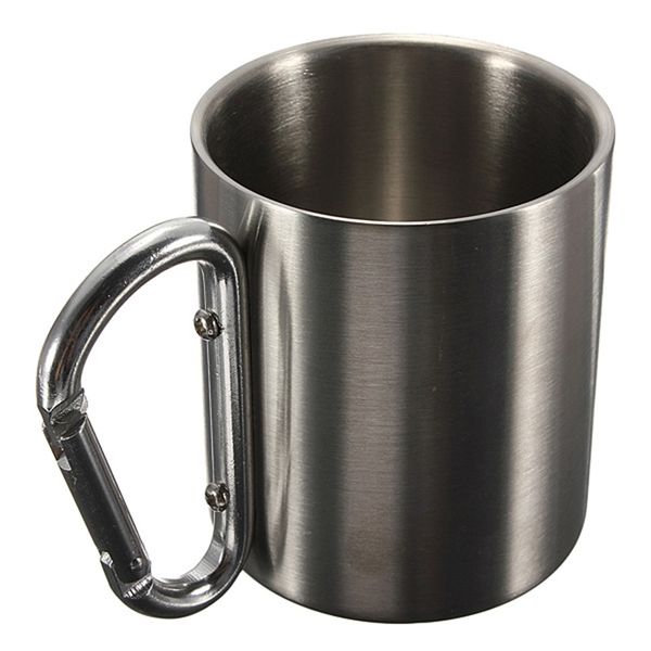 

new-stainless steel cup coffee cup camping outdoor picnic carabiner 220ml water bottle