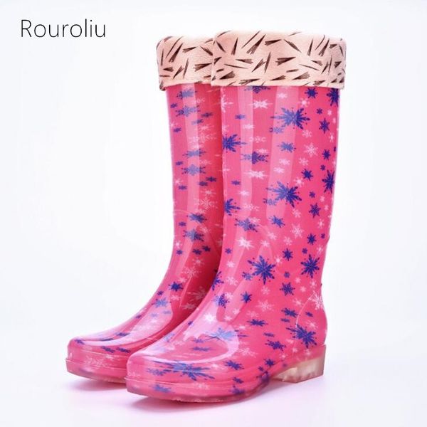 

women non-slip hard-wearing rainboots fashion pvc waterproof water shoes wellies snowflower rain boots woman rt340, Black