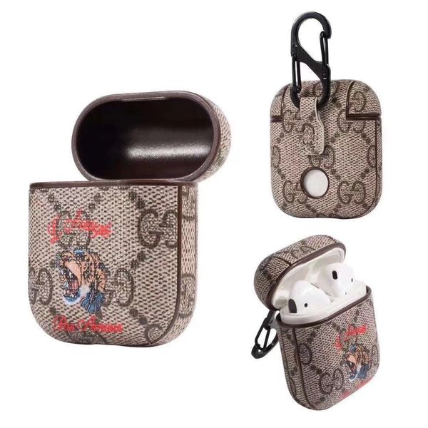 

For Airpods Case Luxury Bee PU Leather Protective Cover Hook Clasp Keychain Anti Lost Fashion Earphone Cases Protector For gifts