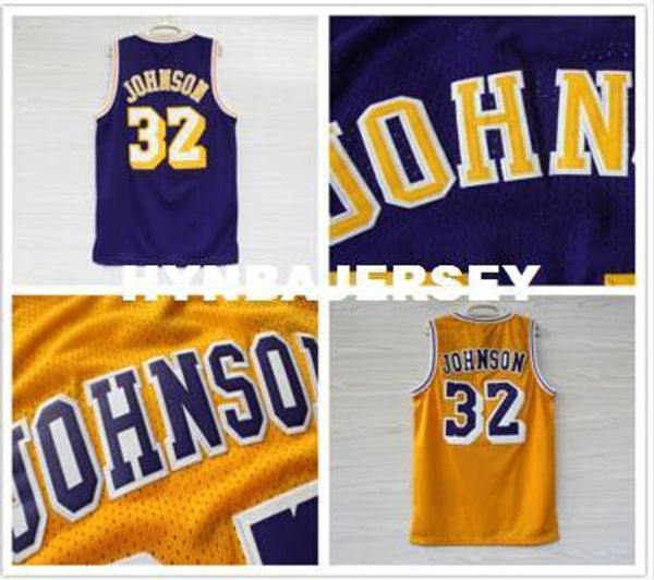 

drop shipping men's basketball jerseys #32 earvin johnson jersey purple yellow embroidery logo johnson mesh stitched sport ncaa college, Black;blue