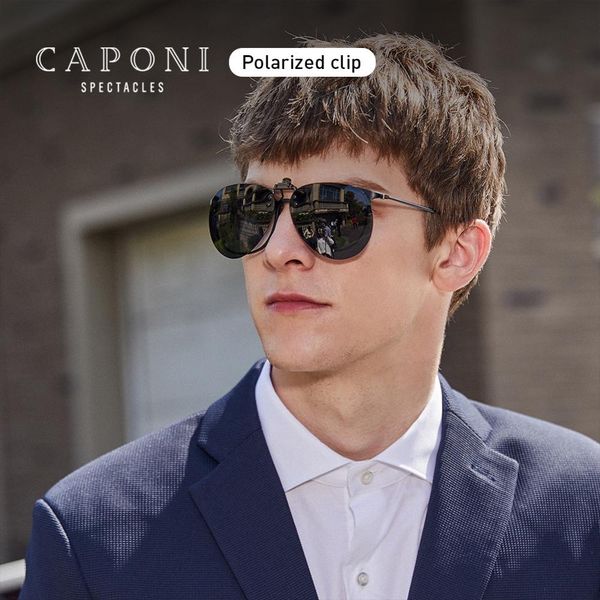 

caponi pilot polarized sun glasses clip driving fashion eyewear brand designer ultralight eyeglasses clip for men uv400 cp1101, White;black