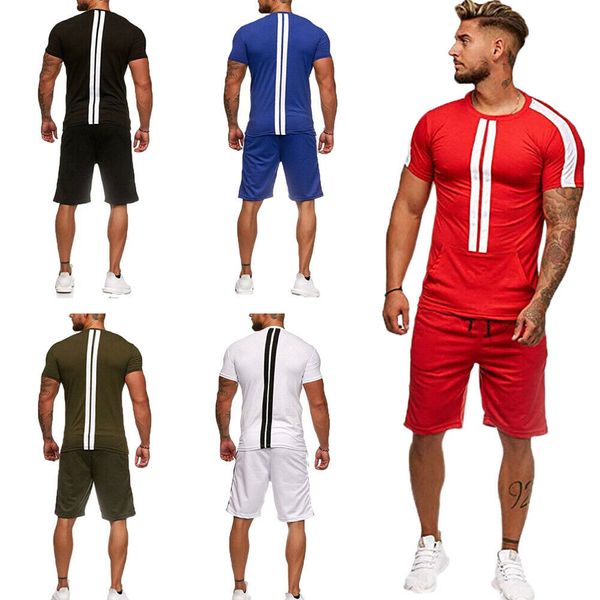 

2019 new style fashion men's short sleeve short patchwork o neck sleeve color bottom shorts cord, Gray