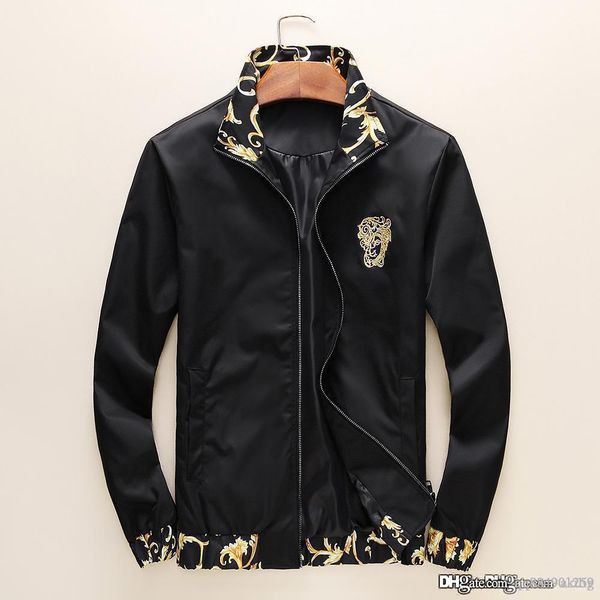 

19ss роскошная дизайнерская куртка новая осень повседневная мужская куртка с длинным рукавом мода стенд воротник цифровой печати куртка мужч, Black;brown