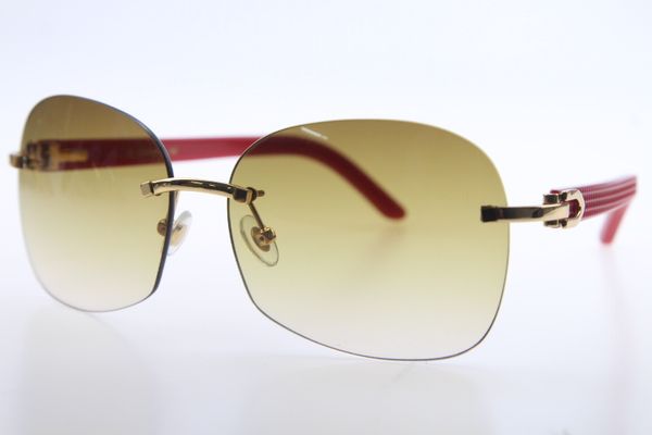 

2020 wholesale carved red arms rimless 8100908 gold wood sunglasses men vintage glasses new with box brown glasses men brand, White;black