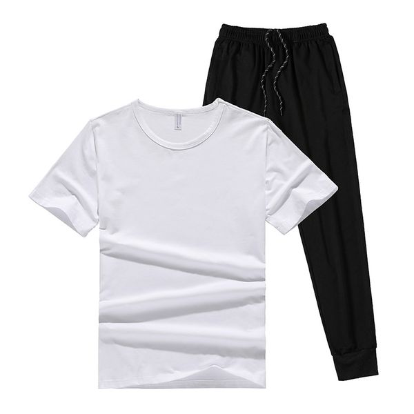 

slim fit sport suit men cotton jogger set summer thin 2-piece gym suit male fitness sportsuit breathable jogging running set man, Black;blue