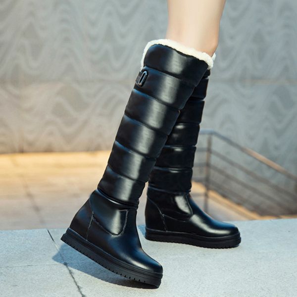 

classic women platform shoes winter boots mid-calf snow boots female warm fur plush insole botas mujer size 35-43, Black