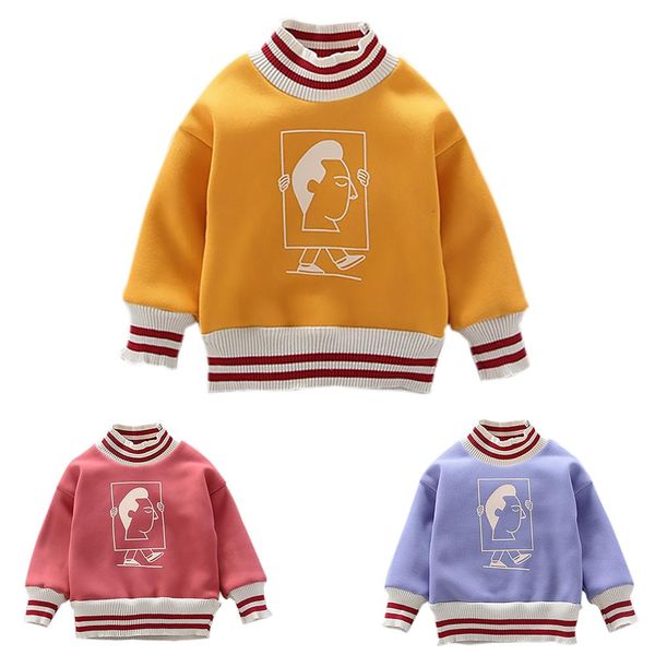 

winter baby boy outerwear cartoon print casual long sleeve sweatshirt kids thicken velvet coat outfits, Black