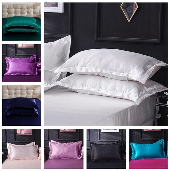 18 cores imitadas silk travesseiro cases poliéster cetim travesseiro tampa dobro envelope design fronha de alta qualidade charmeuse bedding supp