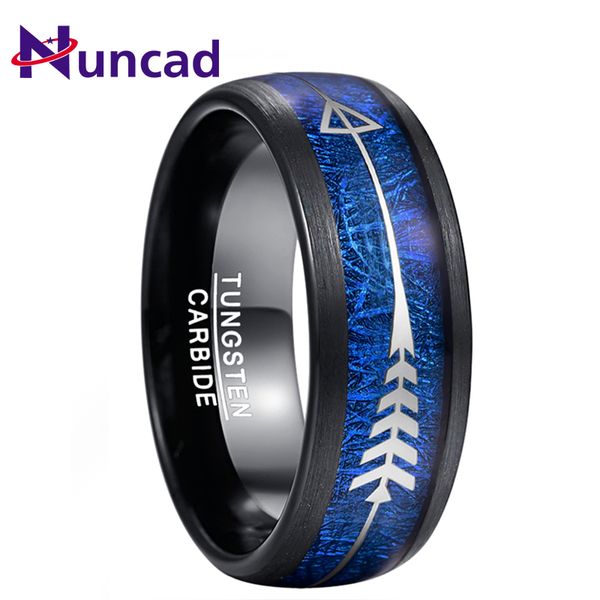 

nuncad 8mm silver arrow-shaped tungsten carbide ring inlaid blue imitation meteorite wedding bands black dome rings men jewelry