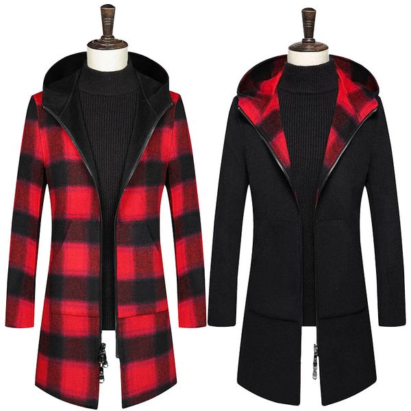 

men's coat slim fit medium length cashmere coat windbreak simple europe autumn winter new double-sided wool double-sided cloth, Black