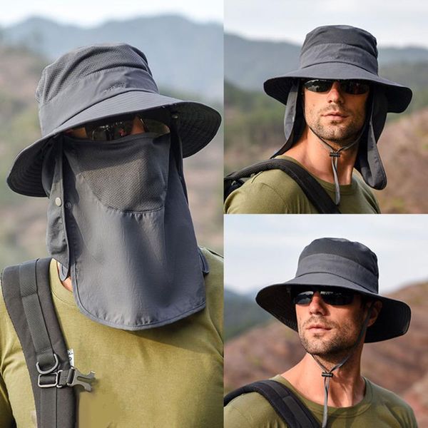 

outdoor windproof sun hat removable shawl breathable mesh cap for fishing cycling hiking camping hats, Black;white