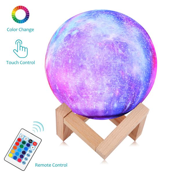 Recentemente pintado 3D impresso lua estrelada lua clara colorida dom de controle remoto creative night bedside table lamp