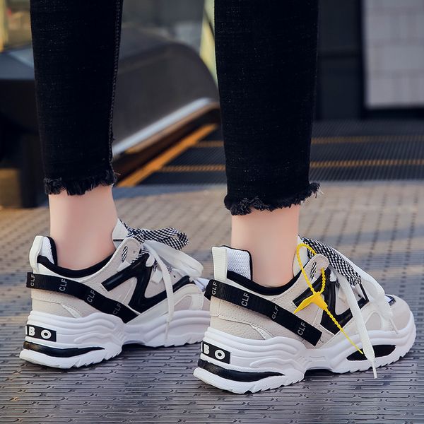 

women wedges fashion dad sneakers new women tenis shoes 2019 platform shoes flats female chunky sneakers walking, Black