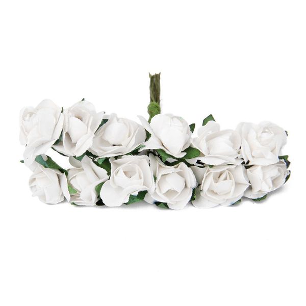 

12 mini artificial rose bouquet in paper flower bud decor white