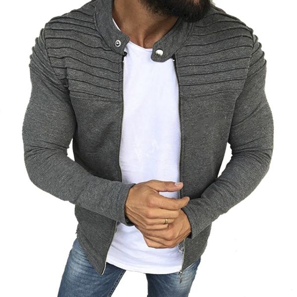 

casual men's zipper hoodies jacket men autumn spring male slim pleated sweatshirts long sleeve men outerwear coat, Black;brown