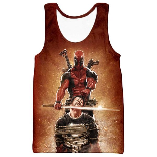 

youthup 2019 men' tank summer men tees 3d anime deadpool print sleeveless fitness bodybuilding male vest, White;black