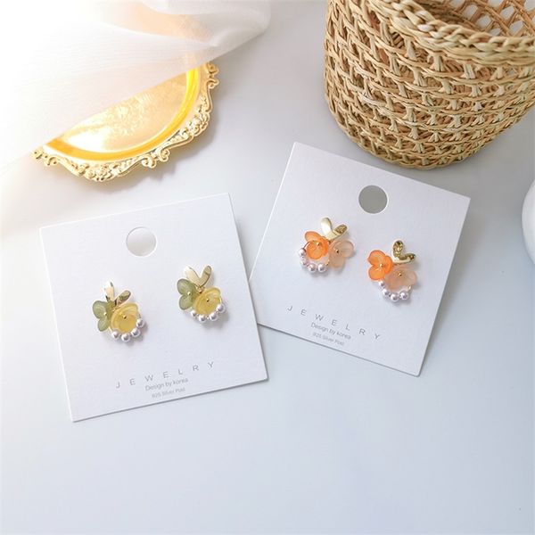 

2020 new japanese harajuku style sweet small fresh candy-colored flowers love short women pearl earrings jewelry girls gifts, Silver