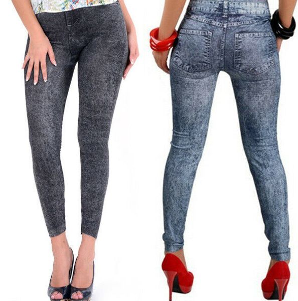 

womens leggings skinny high waist jeans trousers denim stretchy pencil pants imitation feet pants bottom jeans leggings, Black