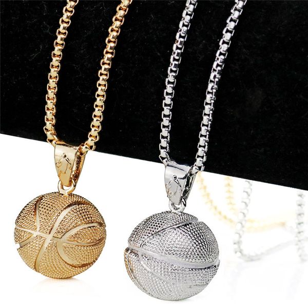 

men basketball pendant necklace gold stainless steel chain necklace women men sport hip hop jewelry basketball lovers gift accessories, Silver