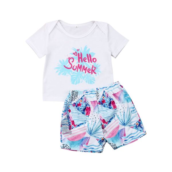 

Hello Summer Baby Boy Girl Holilday Beach Clothes Hawaiian Style Outfit 2PCS Set