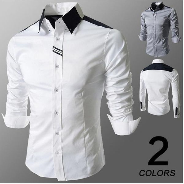 

single breasted shirt men 2018 casual patchwork braid design bried style long sleeve fashion turn down collar ing, White;black