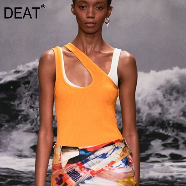 

deat 2020 new summer fashion casual hollow out backless solid oblique shoulder round collar elastic slim vest women sb843, White