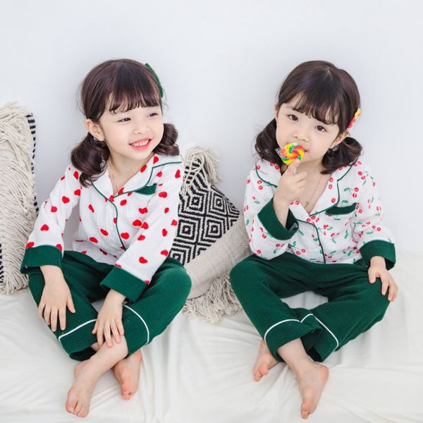 

2019 последний хлопок девушки домашняя одежда пижамы вишневые костюмы детская милая ночная рубашка пижамы девушка прекрасная одежда ночное п, Blue;gray