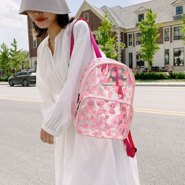 

transparent ladies backpack 2020 new youth girl schoolbag ladies little daisy print bag trend pvc waterproof travel bag