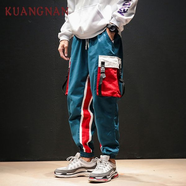 

cargo pants kuangnan синих штаны мужчина joggers hip hop лоскутная cargo гки брюки мужской одежда +2018 японской streetwear повседневный xxx, Black