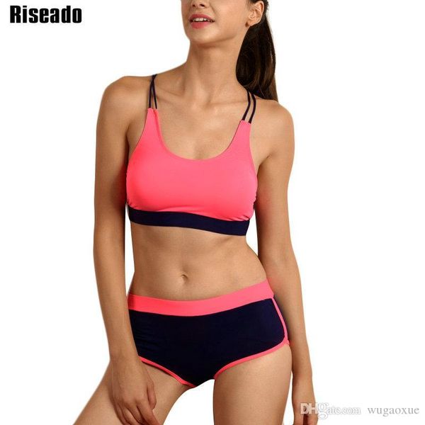 

riseado new 2019 patchwork bikini set cross strap swimwear women push up bathing suits high waist summer swimsuit, White;black