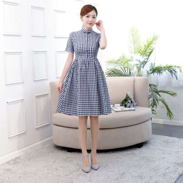 

knee length cheongsam vintage chinese mandarin collar dress 2019 new womens summer qipao slim party dresses vestido s-xxl, Red