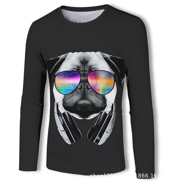 

mens designer special digital printing long sleeve t-shirt dog, White;black