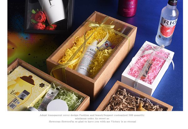 

10pcs pvc window gift box packaging box present cajas de carton folding kraft paper with transparent