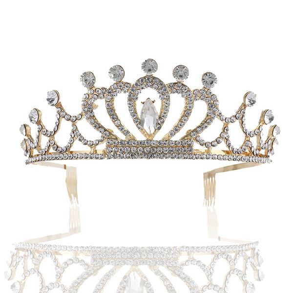 

wedding party 13x5cm tiaras beaded flower leaf headwear of bride crown diamond headwear for bride acting initiation graduation rs-90, White;golden