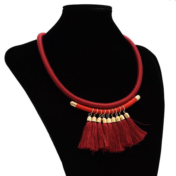 

blue thread tassels necklace pendant choker grace necklace bohemian women jewelry ladies retro charm collar chain accessories, Silver