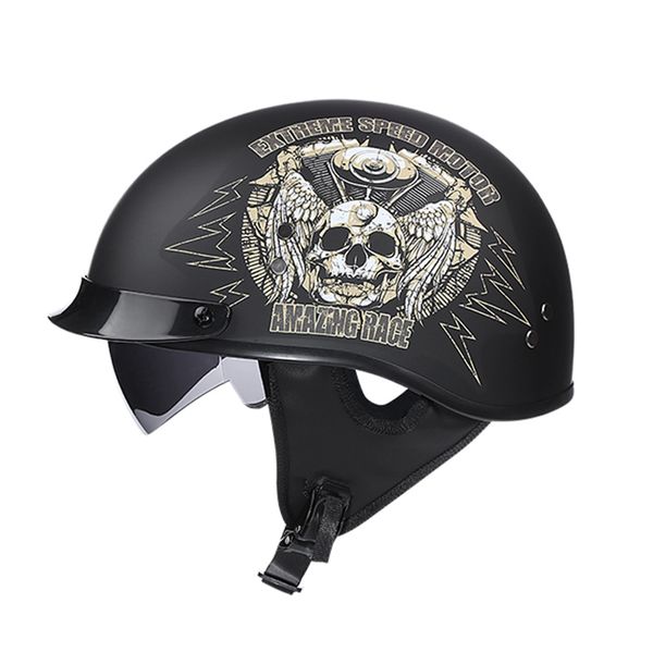 

motorcycle motorbike rider half abs retro helmet visor with collar open face half motor with dual lens matte black